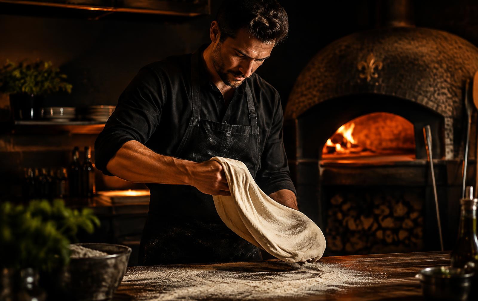 Pizzabagaren Ali Parvin vid stenugnen